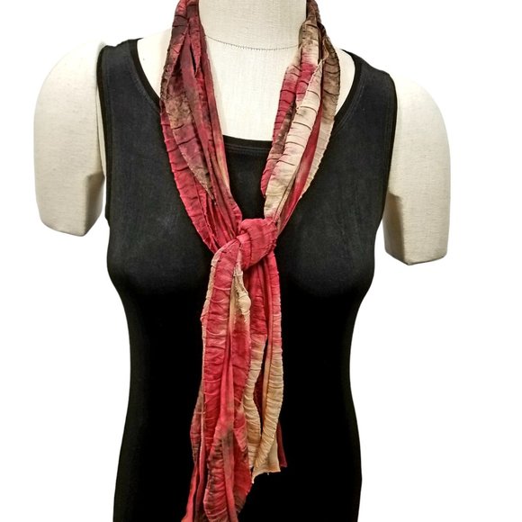 Burgundy Brown Cream Tiedye Flutter Scarf Lightweight Women Accessory Muliwear - Picture 2 of 5